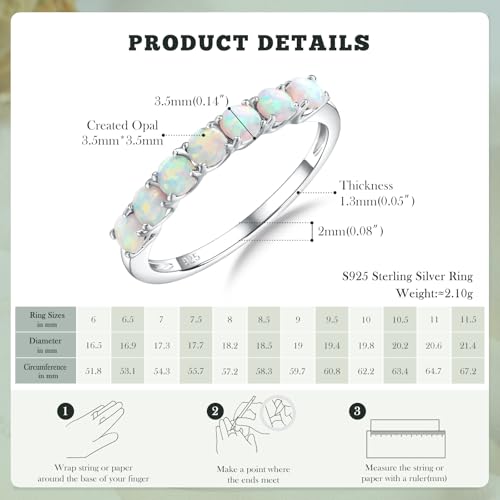 3.5mm Stackable Rings S925 Sterling Silver Created Birthstone & Cubic Zirconia Ring for Women Wedding Bands Anniversary Birthday Jewelry Size 6 to 10(with Box) - color: 10-Created Opal-Oct