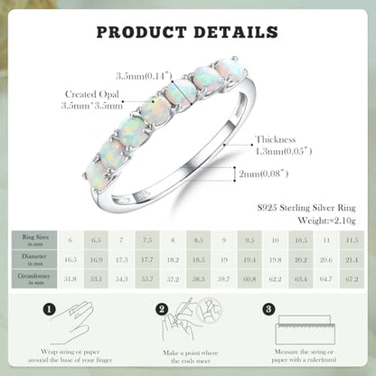 3.5mm Stackable Rings S925 Sterling Silver Created Birthstone & Cubic Zirconia Ring for Women Wedding Bands Anniversary Birthday Jewelry Size 6 to 10(with Box) - color: 10-Created Opal-Oct