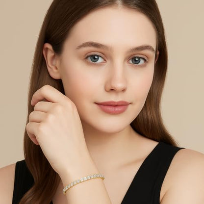 MINDDHA 14K Gold/White Gold Plated Cubic Zirconia Tennis Bracelet | Silver, Gold Bracelet for Women | Rectangle, Square, Round Shape CZ Stone | Width 2.5-4mm | Size 6-8 Inch - color: 3.5mm Priness Cut Yellow Gold, size: 7 Inch
