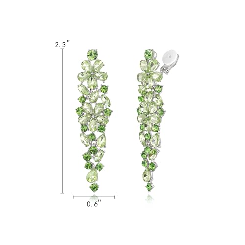EleQueen Women's Sparkle Statement Clip-On Chandelier Earrings | Marquise Crystals Earrings for Women, Art Deco Prom Jewelry for Wedding Bride Bridesmaid - color: Green Silver-Tone