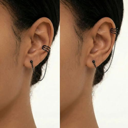 SLUYNZ 925 Sterling Silver Cuff Earrings Chain for Women Crawler Earrings Studs - color: D-Black Gold Plated