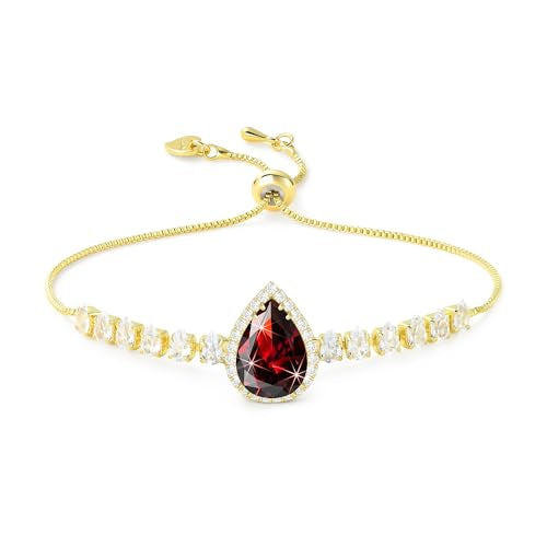 Linawe Crystal Imitation Diamond Rhinestone Charm Bracelets for Women, Gold/Silver/Rose Gold Adjustable Chain Bracelet, Teardrop Birthstone Cubic Zirconia Prom Costume Wedding Jewelry - color: Gold,Jan