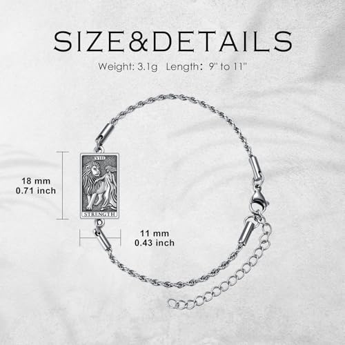 PELOVNY Tarot Card Bracelet 925 Sterling Silver Moon Cat Sun Sunflower Lovers Skull Pendant Lion Anklet Spiritual Tarot Jewelry Christmas Birthday Gifts for Women Men - style: Strength
