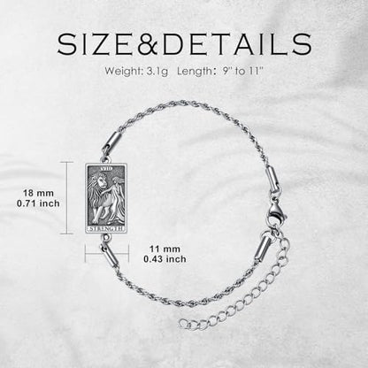 PELOVNY Tarot Card Bracelet 925 Sterling Silver Moon Cat Sun Sunflower Lovers Skull Pendant Lion Anklet Spiritual Tarot Jewelry Christmas Birthday Gifts for Women Men - style: Strength