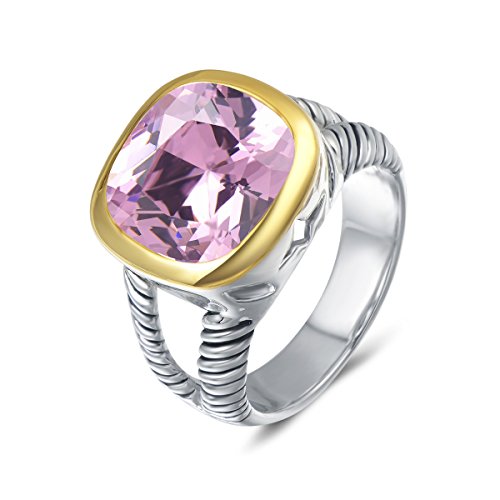UNY JEWEL Twisted Cable Wire Two Tone Cusion Cut CZ Statement Ring Designer Inspired Fashion Love Antique Women Jewelry Gift - color: Pink