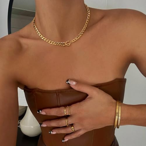 CHESKY 14K Gold Plated Chunky Necklace for Women, Trendy Toggle Clasp | Statement Pendant Necklace, Layered Paperclip Chain, Toggle Clasp Design, Thick Gold Chain, Non Tarnish Everyday Jewelry - color: gold, style: cuban