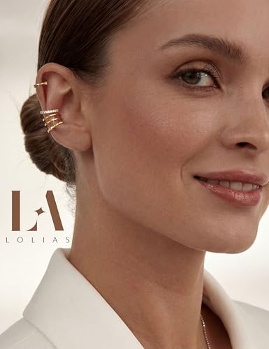LOLIAS 925 Sterling Silver Ear Cuffs Non Piercing - 14K Gold Plated Ear Cuff Earrings for Women Adjustable Clip on Cartialge Earrings Non Pierced Fake Earring Stacks - color: 14K Gold-Thin Double Hoop