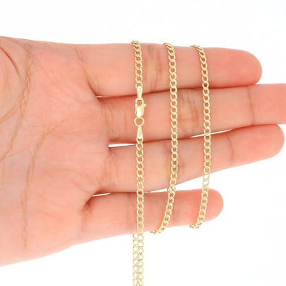 Nuragold 10K Real Yellow Gold Cuban Curb Link Chain Necklace (2mm - 7.5mm) - size: 16", style: 2.5mm