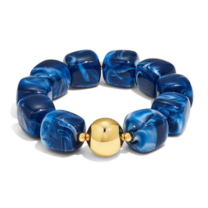 WOWORAMA Chunky Beaded Bracelets for Women Colorful Large Square Beads Bracelet Boho Acrylic Resin Stretch Bracelets Statement Chunky Bracelet Summer Jewelry - color: Square-Navy Blue