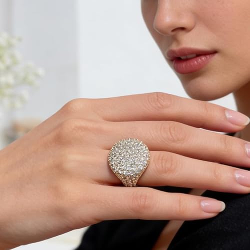 Luxury Dome Cubic Zirconia Adjustable Open Statement Ring for Women Men Gold-Tone Dainty Sparkly Crystal Colorful Rhinestone Geometry Statement Stacking Finger Band Wedding Party Fashion Jewelry - color: Golden