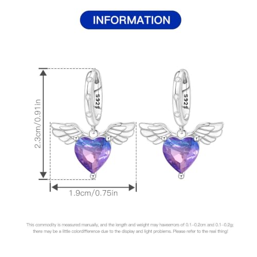 925 Sterling Silver Hoop Earrings Drop Dangle Earrings for Women Hypoallergenic Earring Trendy Huggie Earring Cute Graduation Birthday Gifts Jewelry for Women - color: Heart shaped wings earrings