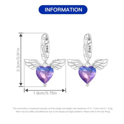 925 Sterling Silver Hoop Earrings Drop Dangle Earrings for Women Hypoallergenic Earring Trendy Huggie Earring Cute Graduation Birthday Gifts Jewelry for Women - color: Heart shaped wings earrings
