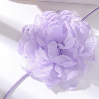 Rose Black Velvet Floral Choker Necklace - Camellia Daisy Rosette - Spring Summer Flower Jewelry - color: Purple