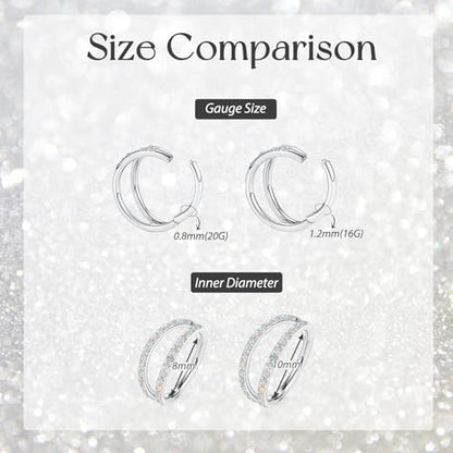 GAGABODY Conch Piercing Double Open Stack with CZ 16 Gauge Hoop Earrings 18g Septum Jewelry 20g Septum Ring Daith Earrings 316L Surgical Steel Lip Rings Helix Rook Cartilage Earrings Hoop - color: Style12:Silver+Double Hoop OPAL&CZ