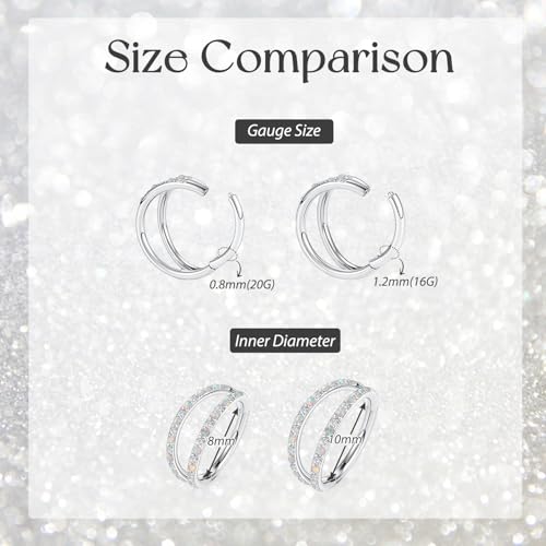 GAGABODY Conch Piercing Double Open Stack with CZ 16 Gauge Hoop Earrings 18g Septum Jewelry 20g Septum Ring Daith Earrings 316L Surgical Steel Lip Rings Helix Rook Cartilage Earrings Hoop - color: Style12:Silver+Double Hoop OPAL&CZ