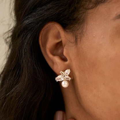 Pearl Earrings for Women:Gold Wedding Dangle Drop Earring Pearl Jewelry | 14K Gold Plated Pearl Drop Earrings for Women,Dainty Wedding Bride Earring Studs,Gold Dangle Drop Earring,Waterproof Jewelry - size: 1 pcs-13