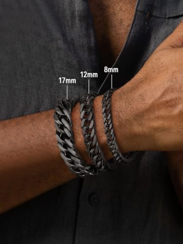 FaithHeart Mens Stainless Steel Cuban Link Bracelet, Tarnish Resistant | 6/8/12/17mm Silver/Black/Gold Sturdy Hip Hop Wrist Chain Bracelets Daily Wear with Gift Box, 7.5"/8.3"/9.1" Length - color: Black-8mm Width, size: Length 7.5 Inches
