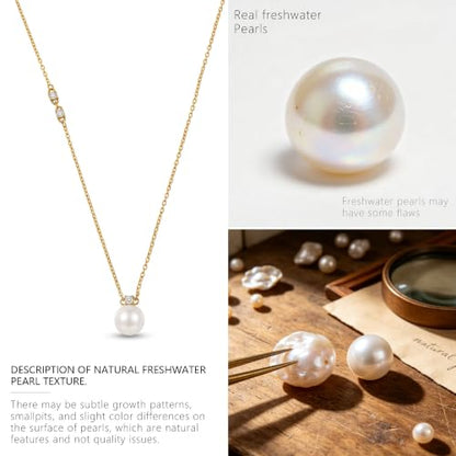 Freshwater Pearl Necklace for Women - 18K Gold Plated Dainty Pearl Pendant Choker, Hypoallergenic Non Tarnish Stainless Steel Chain, Gold Pearl Necklaces Gift for Her - color: Style 1