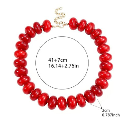 CSIYANJRY99 Chunky Beaded Necklace for Women, Large Colorful Resin Beads Statement Necklace, Boho Summer Beach Vacation Jewelry Gifts - color: Red