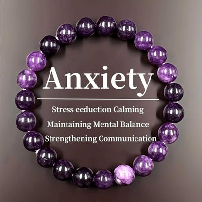 Amethyst Bracelet for Women Men, Elegant Handmade Natural Gem Stone Round Beaded Stretch Elastic Adjustable Healing Bracelets 8mm Gifts - color: AL-0138, size: Medium