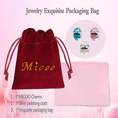 MICOO 925 Sterling Silver Charms for Bracelets,Fashion DIY Dangle Pendants Beads Simulated Birthstone Charms,Birthday Gifts for Women - color: 3 Blue White and Pink Charms