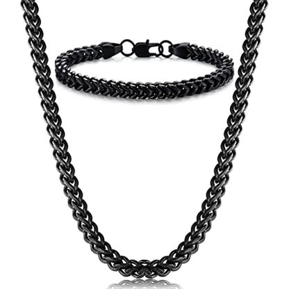 FIBO STEEL Stainless Steel Wheat Chain Necklace for Men Necklace Bracelet Jewelry Set 5mm in Width, 22" 8.5" - color: Black-tone