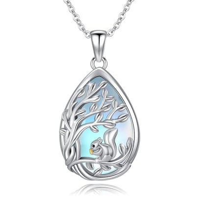 Dragonfly Necklace 925 Sterling Silver Moonstone Necklace Rainbow Stone Dragonfly Jewelry Christmas Birthday Gifts for Women Mom Her - style: Squirrel wtih Moonstone