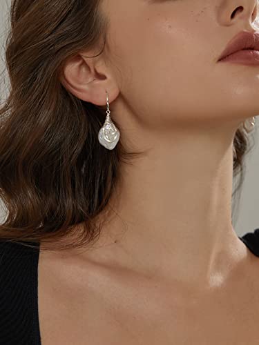 25-30mm Freshwater Baroque Keshi Pearl Dangle Drop Earrings For Women - style: Silver Plated Keshi Pearl