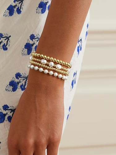 Badu Gold Beaded Bracelets for Women Boho Crystal Multiple Layered Stackable Wrap Bangle Set Paperclip Chain Trendy Jewelry - color: Gold-4Pcs-Pear