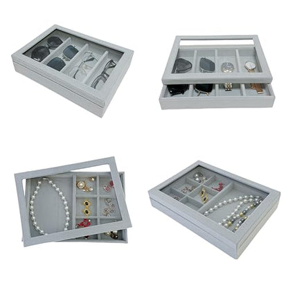 See-Through Cover for Grey Velvet Stackable Organizer Premium Quality Stackable Tray PlexiGlass Lid - size: Glass Lid