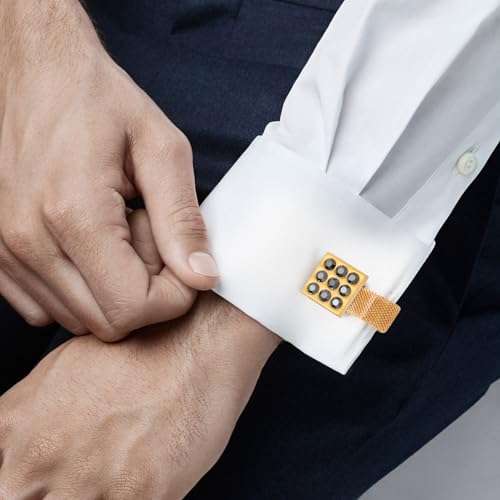 HAWSON Mens Cufflinks with Chain - Stone and Shiny Gold Tone Shirt Accessories - Party Gifts for Young Men - color: 24K Gold Color+Jat Black Crystal
