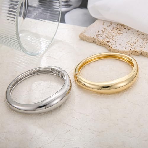 Gold/Silver Cuff Bangle Bracelets For Women Chunky Waterdrop Twisted Hinged Bangle Bracelets Minimalist Arm Cuff Bracelet Jewelry Gifts - color: 15Gold+Silver