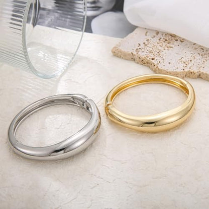 Gold/Silver Cuff Bangle Bracelets For Women Chunky Waterdrop Twisted Hinged Bangle Bracelets Minimalist Arm Cuff Bracelet Jewelry Gifts - color: 15Gold+Silver