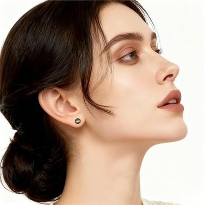 Gold & Brown Faux Pearl Stud Earrings, S925 Silver Posts Hypoallergenic for Women - color: Brown, size: 10mm