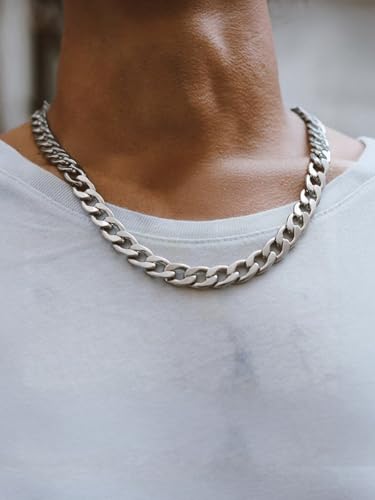 ChainsHouse Cuban Link Chain Necklace Men Women, 5/9/12/15mm Width, Stainless Steel/14K Gold Plated Cuban Necklace, 14"-30" Length, with Gift Box - color: C: Cuban-12mm-steel, size: 28.0 Inches