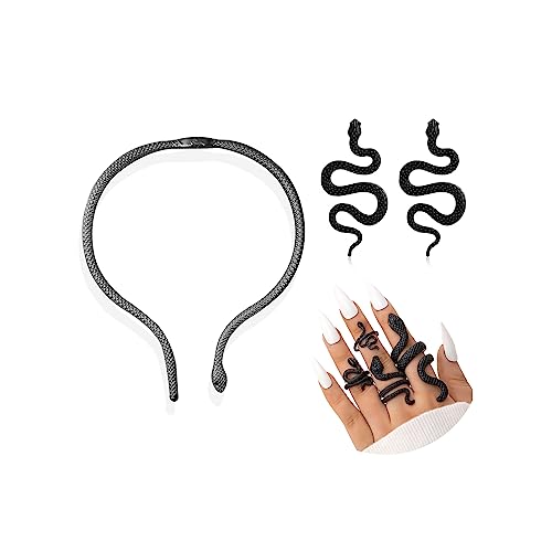 choice of all Snake Medusa Jewelry Gold Snake Necklace Earrings Bracelet Ring Set Gothic Punk Statement Jewelry Halloween Costume Accessories - color: alla