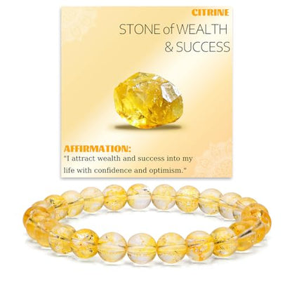 Crystal Beaded Bracelets for Women 4mm Clear Quartz Bead Handmade Gemstone Stretch Elastic Bracelet Natural Stone Crystal Healing Reiki Spiritual Jewelry Gifts - color: Citrine, size: 8mm