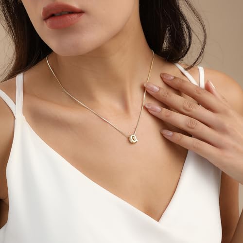14K Gold Plated Bubble Letter Necklace, Tarnish Free and Waterproof Dainty Initial Necklace for Women, Trendy Personalized Gold Jewelry Gift for Her - color: Gold, style: Q