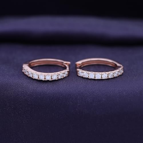 Dainty Cartilage Huggie Hoop Earrings Women in 18K Gold Plated | Round Moissanite in 18K Gold Plated Jewelry for Her - color: Rose Gold, size: 15 MM