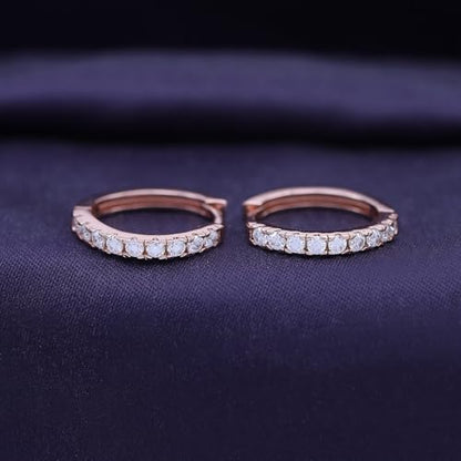 Dainty Cartilage Huggie Hoop Earrings Women in 18K Gold Plated | Round Moissanite in 18K Gold Plated Jewelry for Her - color: Rose Gold, size: 15 MM