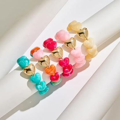 Multicolor Chunky Beaded Bracelet for Women Bold Acrylic Resin Stretch Bracelet Summer Beach Statement Bracelets Trendy Elastic Bangle Jewelry - color: Heart bracelet-colorful