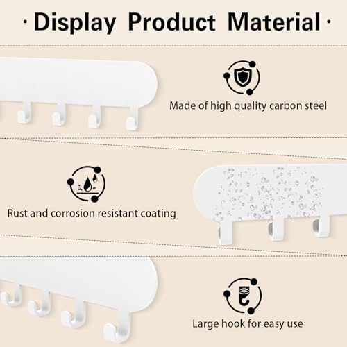 Necklace Holder - Wall Hanging Jewelry Organizer | Self-Adhesive Wall Mounted for Necklaces, Bracelets, 2 Pack, White - color: White-12 Hooks
