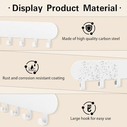 Necklace Holder - Wall Hanging Jewelry Organizer | Self-Adhesive Wall Mounted for Necklaces, Bracelets, 2 Pack, White - color: White-12 Hooks