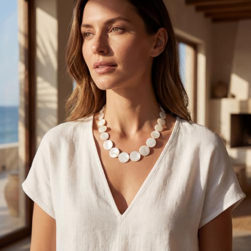 Firstmeet Boho Round Shell Necklace Old Money Style Strand Seed Bead Collar