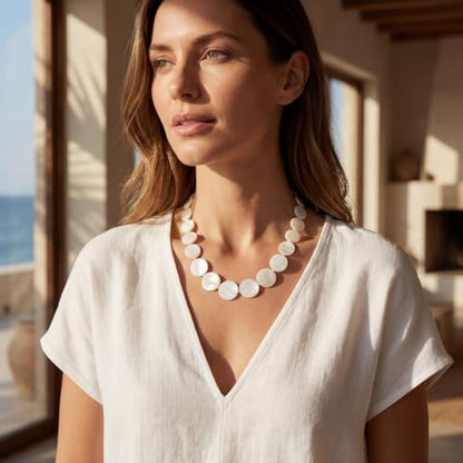 Firstmeet Boho Round Shell Necklace Old Money Style Strand Seed Bead Collar