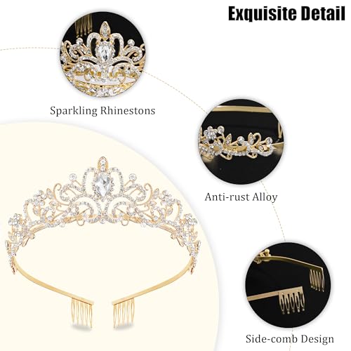 TAROSE Tiaras for Women, Birthday Crown and Sash for Girls | Birthday Sash Sunglasses Outfit, Birthday Gift for Women Girls, Goddess Crown Bride/Halloween/Prom/Party/Costume - color: 1 B. Gold+white