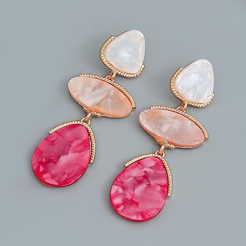 Acrylic Geometric Earrings Multilayer Resin Earrings Long Drop Dangle Earrings Acetate Tassel Earrings Long Pink Cute Jewelry Design for Women - color: Red
