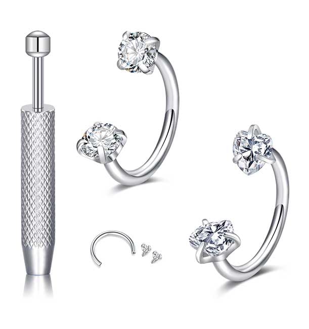 18G 20G Horseshoe Nose Rings Studs,Surgical Steel Nose Ring Pink Cubic Zirconia Nose Piercing,Internally Threaded Nose Rings For Women,Pink and Silver Zirconia - color: 20G-Silver-Heart CZ