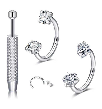 18G 20G Horseshoe Nose Rings Studs,Surgical Steel Nose Ring Pink Cubic Zirconia Nose Piercing,Internally Threaded Nose Rings For Women,Pink and Silver Zirconia - color: 20G-Silver-Heart CZ