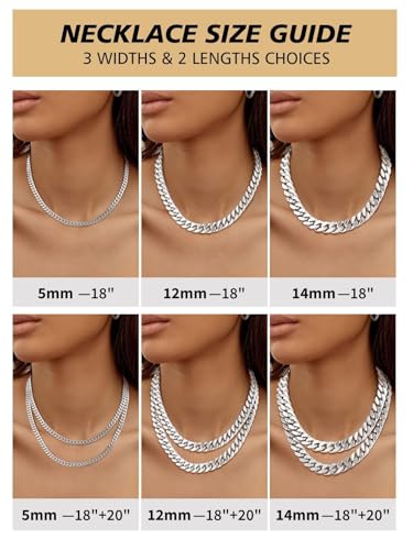 FindChic Cuban Link Chain Necklace for Women Men, Silver/Gold Plated Stainless Steel Solid Miami Curb Chain Hip Hop Punk Statement Jewelry, 5/12/14mm Width, 16/18/20 Inch Length, with Gift Box - color: 01. 5mm-Silver, size: 18inches